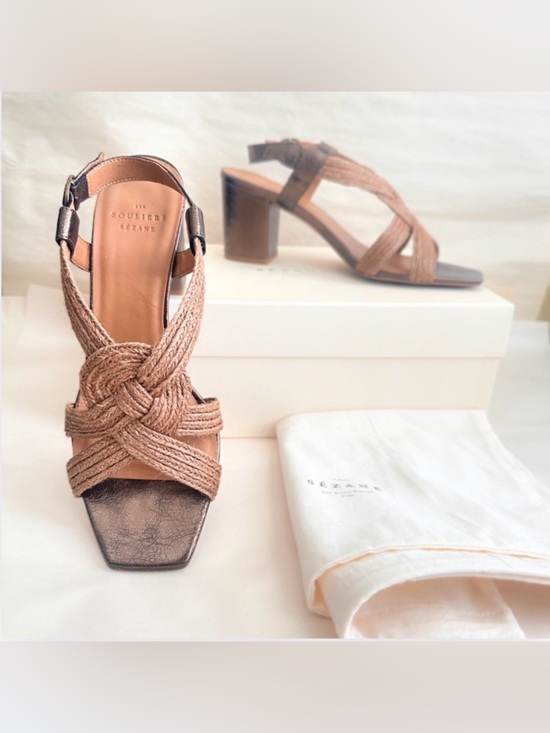 Sezane Shoes - NEW Sezane Zoe Sandals Bronze Women 8 Metallic Leather Rope Knot Box & Dust Bag